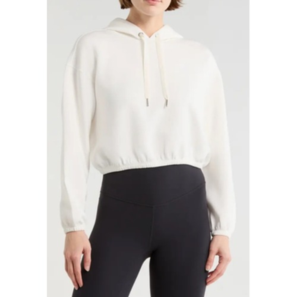 Spanx Hoodie Womens 1X‎ White AirEssentials Cropped Pullover Sweatshirt Soft
